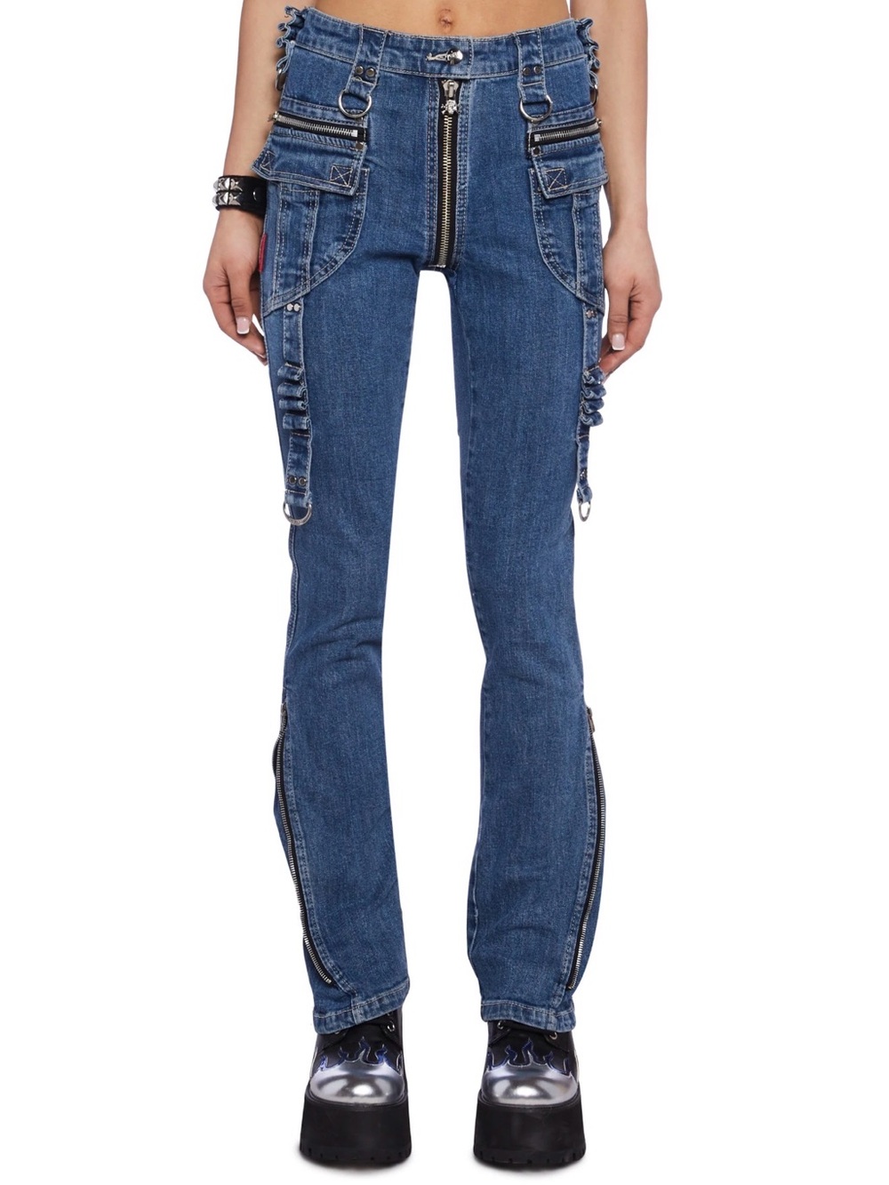 NWT Tripp NYC Power Denim Cargo Jeans Zip Ankle Y2K Grunge Size 25